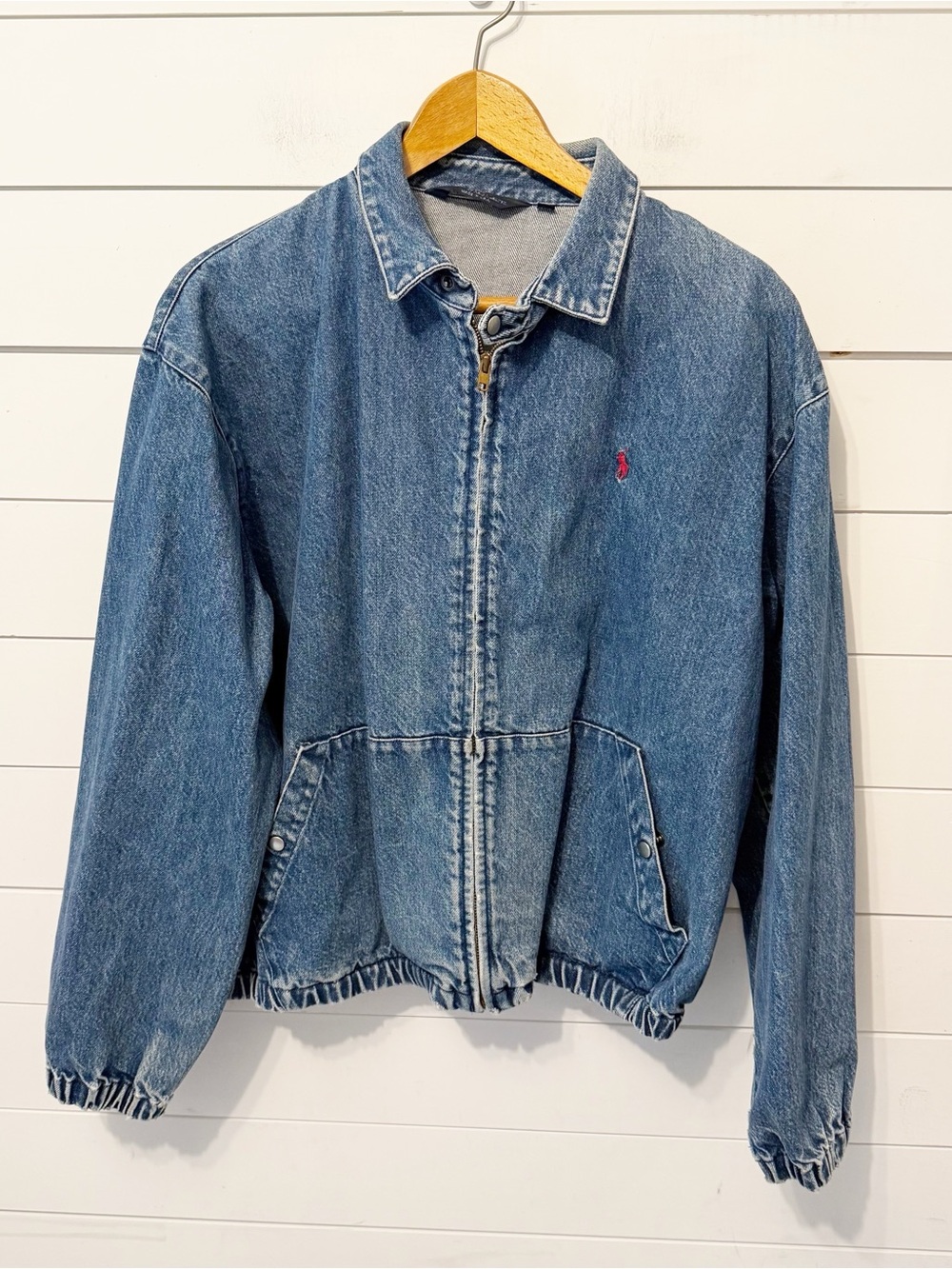 Vintage Polo Ralph Lauren | Men’s denim Harrington jacket w/ embroidered logo L